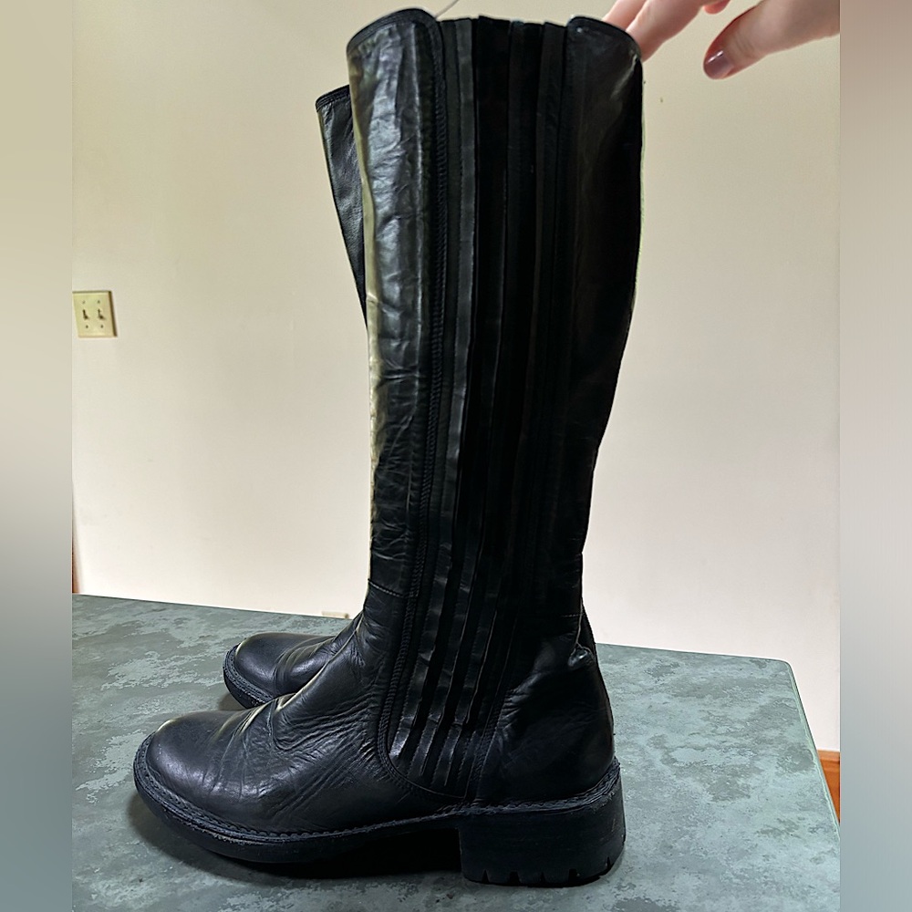 Rocco P. Tall Black Leather Combat Moto Boots